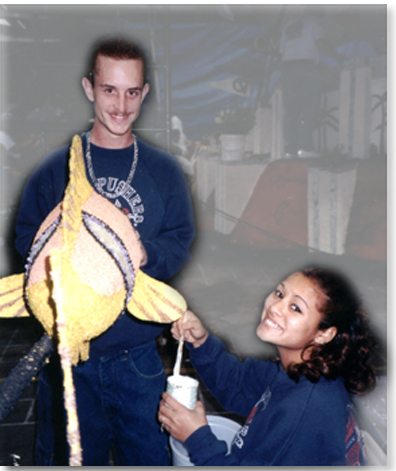 Members decorating a float